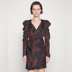 FARM Rio Black Paisley Wrap Mini Dress with Pink, Purple and Orange Details